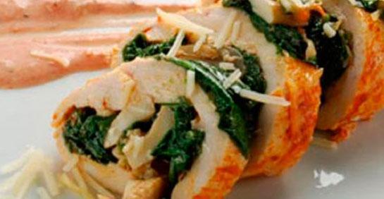Rollos de pollo rellenos de espinaca (4 personas)