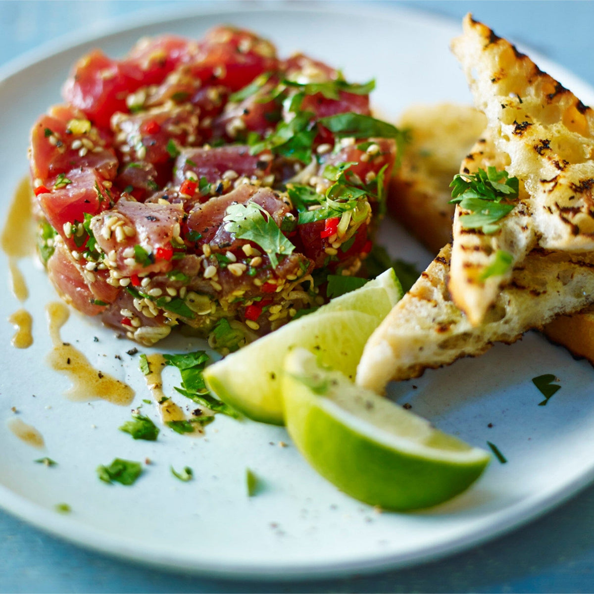 Tártaro de atún acompañadado con unas ricas tostadas.